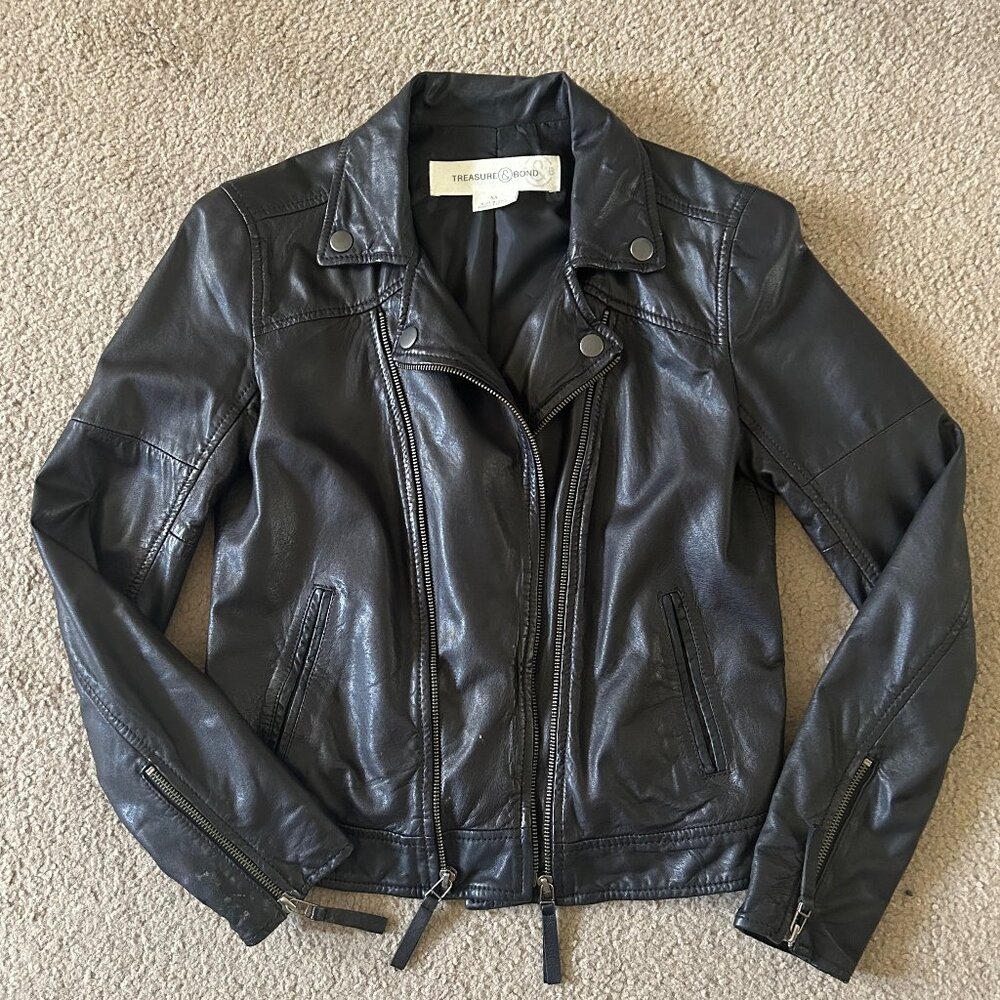 Treasure & Bond Nordstrom Soft Real Black Leather Moto Jacket XS